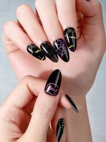 20 Tipps halb-gehärtete UV-Gel Nagelfolien, Gothic Halloween Spinnenweben, Geister und Kürbis Designs Kristall Nagel Sticker, selbstklebende Full-Wrap Nail Art, muss mit UV-Lampe verwendet werden, einfach anzubringen und zu entfernen. Ideal für Frauen und Mädchen für Halloween Party DIY Nail Art