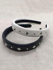 1 pieza Diadema de estilo punk metálica de verano con remaches, accesorios de cabello casual de nicho negro versátil