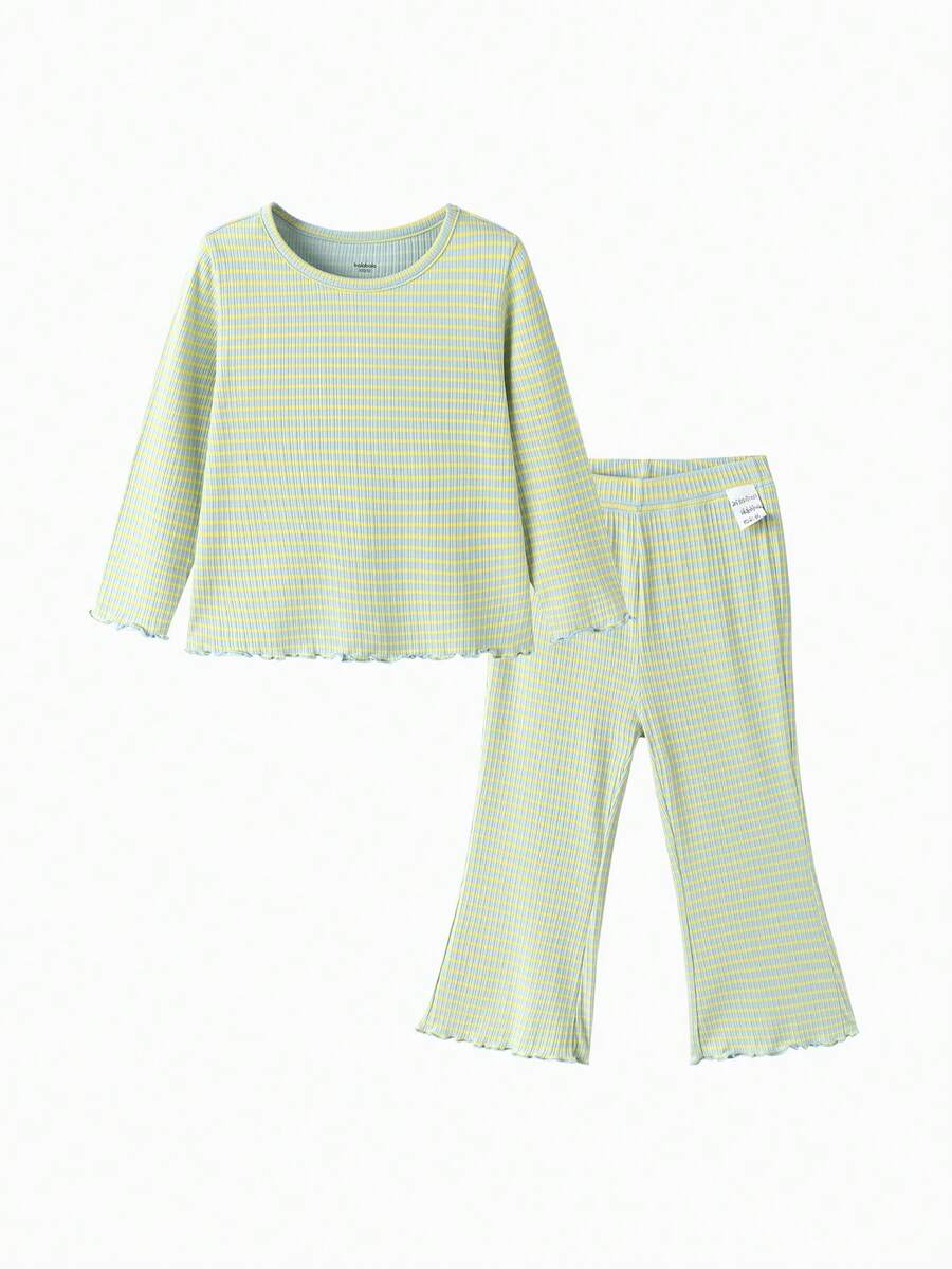 Balabala Girls' Pajama Set 2025 Autumn - Anti-Bacterial Striped Sleepwear
