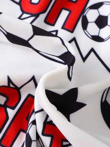 新款男童睡衣套装，卡通星星和足球印花两件套睡衣，男童家居服套装，舒适儿童睡衣套装 - 白色 - 查看 7