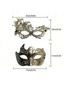 情侣化妆舞会面具 - 罗马和希腊风格黑金男士面具和威尼斯金属女士面具，蕾丝优雅女士面具，适合万圣节、狂欢节、情人节、圣诞节、威尼斯节日、角色扮演、时尚活动、时装秀、化妆舞会主题派对和晚宴活动，情侣服装派对装饰，主题活动配饰，精美图案设计金属质感 - 金色 - 查看 11