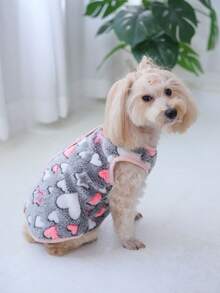 PETSIN 1件星月珊瑚絨基本背心夾克,開放式後背和保暖設計,適合小型和中型寵物(貓狗)在秋冬室內和戶外穿著 - 粉色 - 查看 3