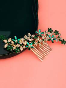 1 Peça Pente de Cabelo Elegante e Luxuoso com Flores e Strass, Acessório de Cabelo Floral com Strass para Noiva, Noiva, Pentes, Pente de Cabelo, Pentes para Cabelo, Pente Lateral, Casamento