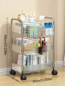 1pc Transparent Snack Storage Organizer Rack, Multi-Tier Mobile Floor Standing Cart, Suitable For Kitchen, Beauty Salon
