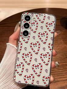 1pc Christmas Candy Cane & Heart Design Soft Phone Case, Compatible With IPhone, Honor, Redmi, Galaxy,