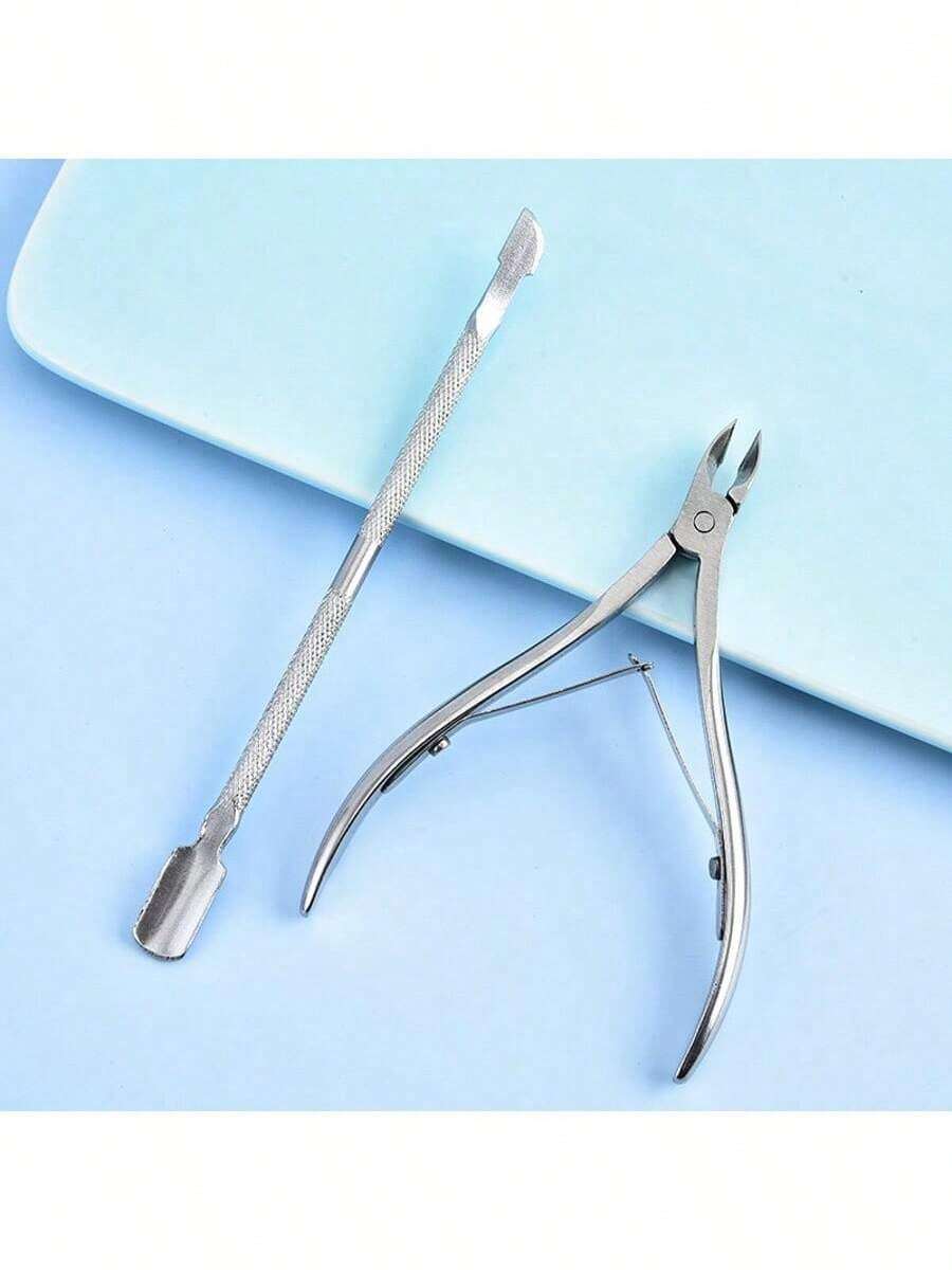 Ejiubas Cuticle Pusher Cuticle Nipper Stainless Steel Cuticle Trimmer Cuticle Remover Tool Set For Fingernails And Toenails Pedicure Manicure Tools Silver Christmas - 銀色 - 查看 1