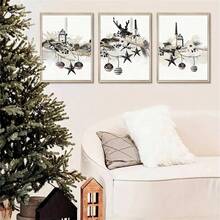 1 pièce/3 pièces Impressions sur canevas inspirées du style nordique - Joyeux Noël, affiche murale avec cerf lampe pour salon, chambre, bureau à domicile - Décoration vintage et classique avec cadre en option