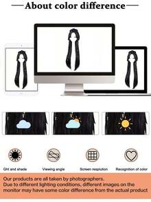 中国风时尚假发，耐高温合成假发，黑色直发假发头饰，适合角色扮演、服装搭配和日常佩戴