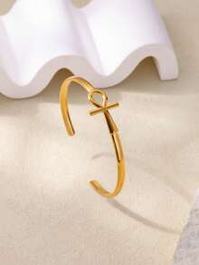 1 Peça Bracelete de Pulso Vintage Ankh Cross para Mulheres e Homens, Banhado a Ouro 18K em Aço Inoxidável, Bracelete Cruzado, Joia de Religião Egípcia