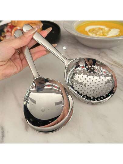 1/2 piezas de cucharón de sopa, cuchara de acero inoxidable, juego de fiesta/comedor, cuchara de enjuague, cuchara de cocina plateada, utensilios de cocina para el hogar, artículos escolares