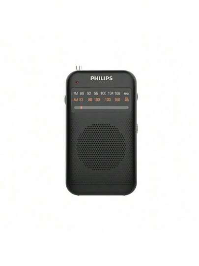 PHILIPS TAR1368 Portable FM/AM Radio For Outdoor Hiking, Mini Speaker, Powered By 2 AA Batteries, Headphone Jack For Radio Listening (Batteries Sold Separately)