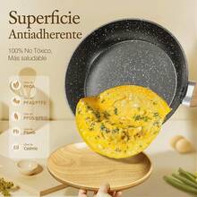 Sartenes Antiadherentes, Sartenes de Ceramica Libre de Tóxicos, Sartén con Mango Antiquemaduras de Cocina y Revestimiento Antiadherente - Negro - Ver 7