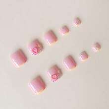 Summer Press On Toenails Yellow French Tip Fake Toe Nails Short Square Design Toenail Press On Nails For Women 3D Heart Rhinestone Press On Toenails Exquisite Acrylic Fake Toenails 24Pcs - Đầy màu sắc - Xem 4