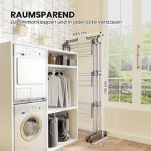 Oak&Tea Tour de séchage extensible en acier allié (74-147 cm) - 6 ailes pliables sur 3 niveaux, pliable et stable pour une utilisation intérieure/extérieure - Hauteur réglable jusqu'à 176 cm - Gris - Voir 3