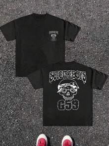 1 Skull G59 Men's 220g Casual Round Neck Double Sided Printed 100% Cotton T-Shirt  Style T-Shirt