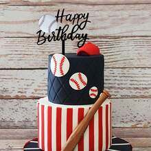 1 pieza/3 piezas/6 piezas Decoración para pastel con temática de fútbol americano/rugby de acrílico negro para fiesta de cumpleaños, diseños de fútbol americano, rugby, tenis, decoración de pastel con temática deportiva