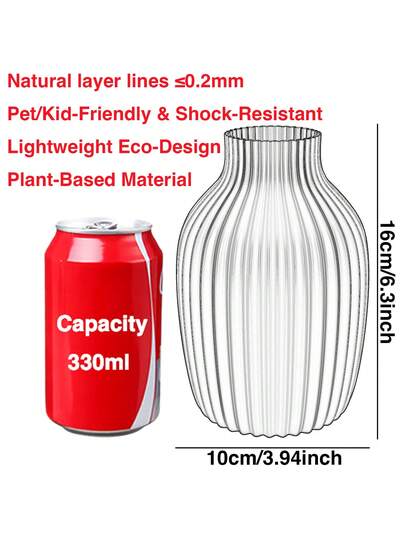 1PC Fake Ceramic Plastic Vase Pampas Flowers, Minimalist Home Beige Zwart Cylindrical Vase, Gestreepte Texture, Smooth Surface, Living Room/Bedroom/Wedding/ Centerpiece Tafel Flower Room Glass view 3