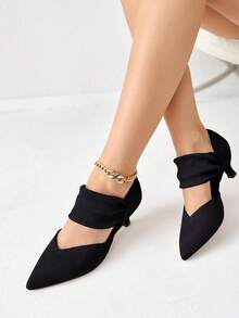 Women's Kitten Heel Pumps Shoes – Pointed Toe Slip-On Dress Shoes With Ankle Strap & Cutout Design, Petite Height-Boosting, Wide-Feet Friendly For Party, Wedding, Office, Christmas & New Year Gifts - 黑色 - 查看 2