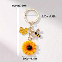 Men's Keychain, Keychain, Bee Sunflower, Daisy, Honeycomb Keychain, Flower Keychain - 1pc - View 3