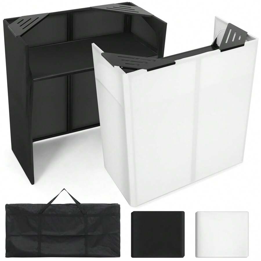 DJ Table Stand Portable Booth, Foldable DJ Stand Booth, Heavy-Duty Adjustable Height DJ Facade Booth, Easy To Assemble, Stylish, Convenient To Store And Transpor