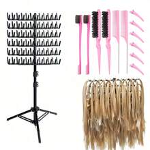 Suport pentru împletituri, suport pentru extensii de păr cu 144 de cuie, suport pentru împletituri cu înălțime reglabilă și suport pentru depozitarea perucilor, instrument de salon cu două fețe pentru uz casnic în salon, pieptene negru/roz/violet