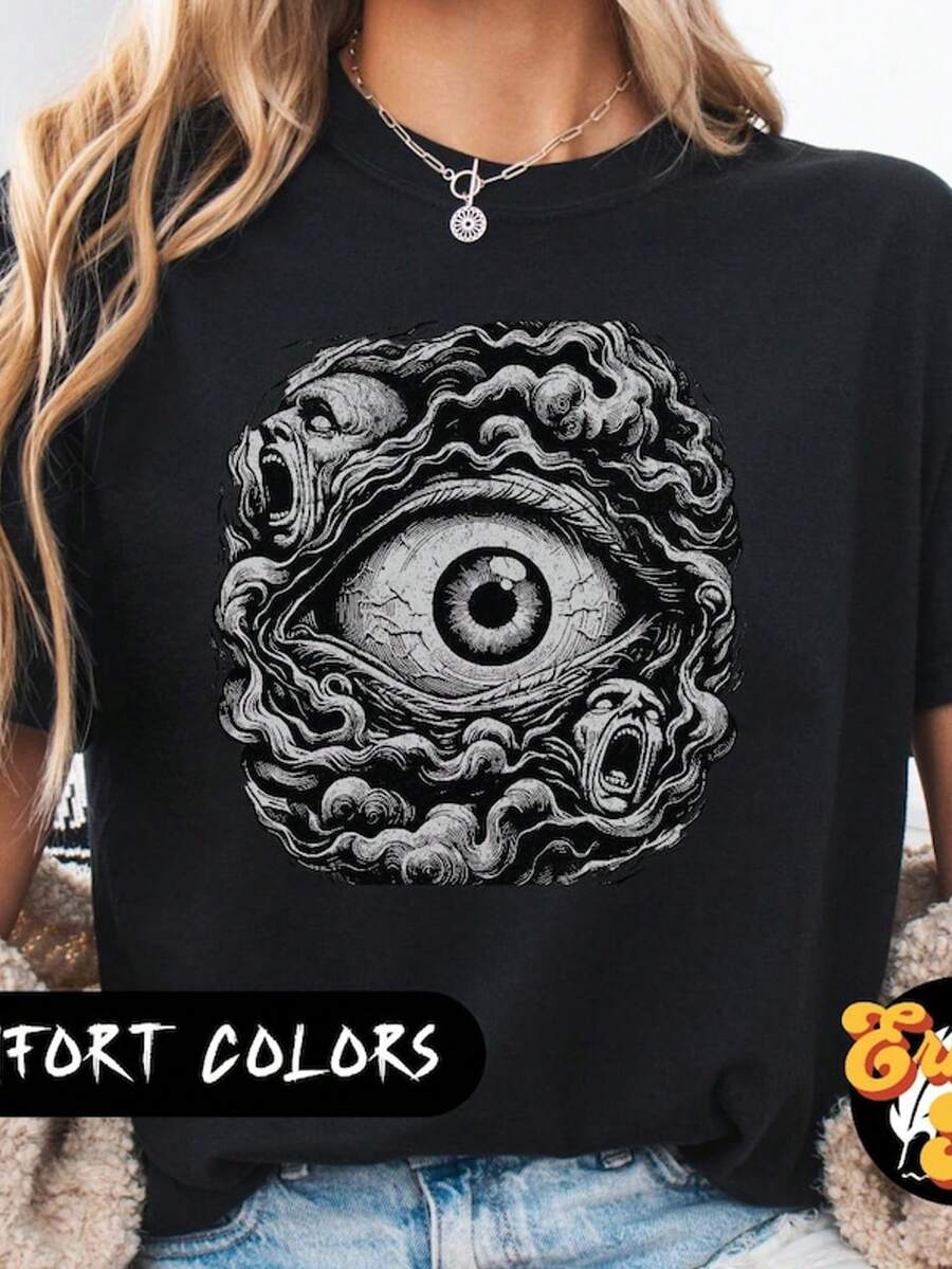 Eye Of Darkness Horror Manga Anime T-Shirt, Gothic Tee, Creepy Aesthetic Shirt, Japanese Gift Alt Fashion Fan, Dark Anime Lovers, - 黑色 - 查看 1