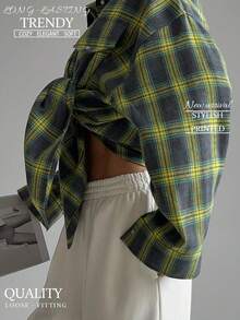 Women's Loose Classic Plaid Button-Down Pocket Shirt, Fashionable And Casual, Versatile And Practical Rodeo Outfits For Women Valentines Day Outfit Spring Outfits For Women Festival Outfits For Women Concert Outfit Women Prom Dress Womens Tops Spring Break Outfits Brunch Outfits For Women Valentines Clothes Summer Outfits - 綠色 - 查看 2