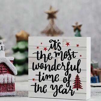 1 Piece Christmas - 10*10*1.6cm Christmas Element Pattern & "It'S The Most Wonderful Time Of The Year" Square Pvc Decoration Ornaments, Suitable For Home, Christmas Desktop Centerpiece Decoration, Christmas Gifts