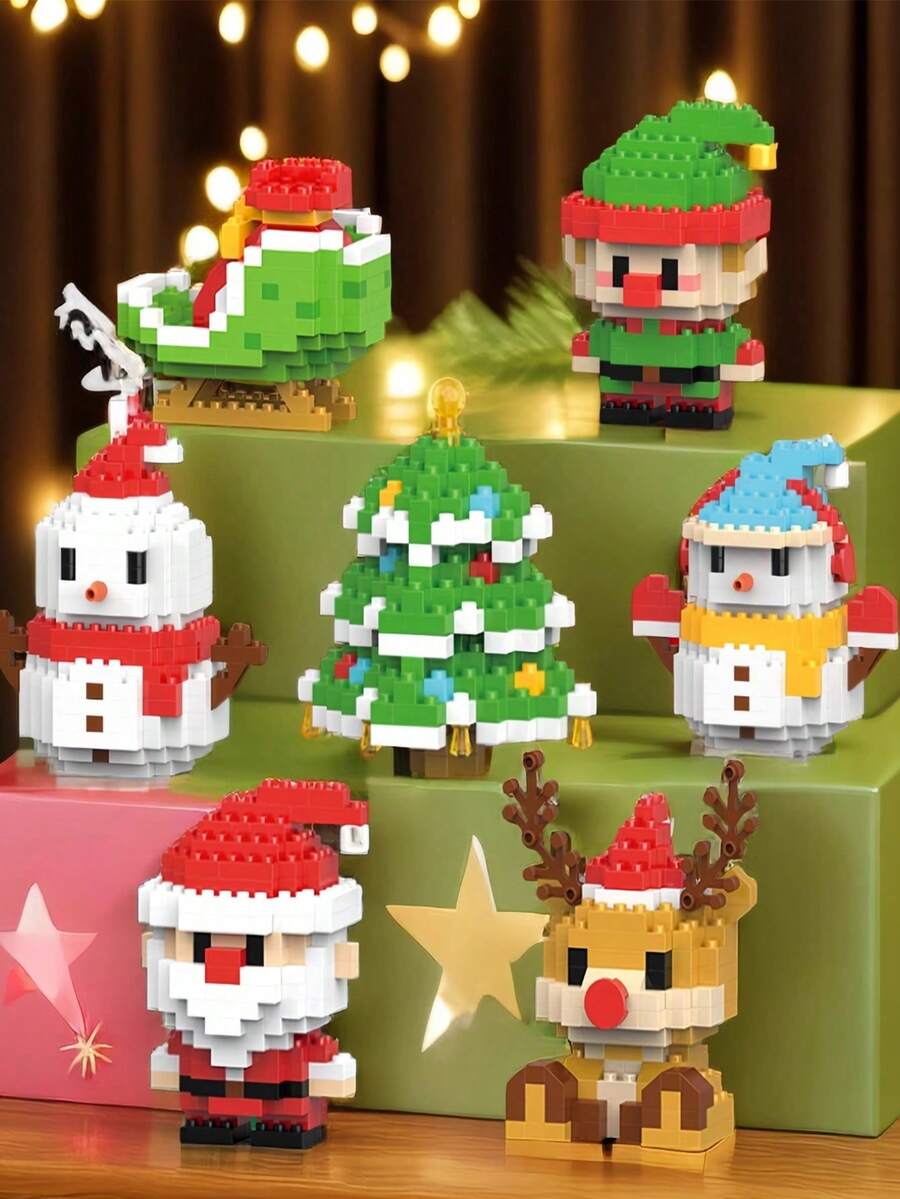 Christmas Santa Claus, Christmas Tree, Train, Snowman Micro Particle Building Blocks Christmas Gift, Creative Gift, Reindeer Assembly Building Blocks - Educational ABS Toy Gift Box, Best Holiday Gift - Multicolor - View 1