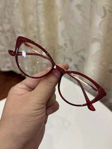1pc Women's Casual Retro Cat Eye Red Small Frame Plain Glasses, Suitable For Daily Wear And Street Photography - 1pc Tea - View 4
