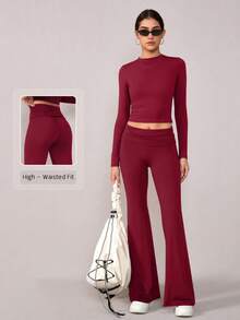 NcmRyu 1 Set Women Fashion Seamless Casual Cropped Waist Shaping Fitness Yoga Christmas Long Sleeve Top And Pants Sports Suit