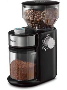 Hukën x.| Molino de Café Eléctrico Profesional Power-Grind 200 g| Muelas Ajustables con 12 Niveles de Molienda| Dual Knob para Grosor y Porciones| Muela Desmontable| Acero Inox| 150 vatios - negro/acero - Ver 2