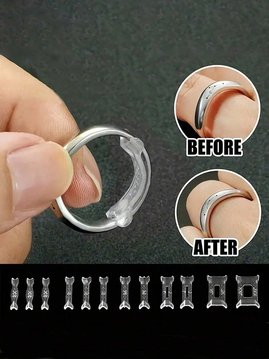 12pcs Plastic Ring Sizer Pad - Invisible Ring Sizer Gauge For Loose Rings - Comfortable & Ring Adjuster Accessories - Multicolor - View 1