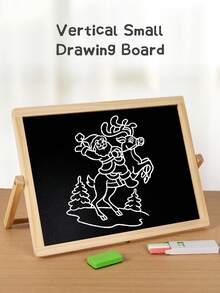 Kids Drawing Board With Double-Sided Blackboard And Whiteboard, Wooden Board With Magnetic Letters & Numbers - Educational Drawing & Learning Board For Toddlers & Children