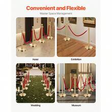 Stanchion Post, 4 Pcs Crowd Control Barrier Set With 3 Ropes, 5 Ft Stainless Steel Gold Stanchion Post Queue With Sand Injection Hollow Base For Theater, Party, Wedding, Exhibition - Multicolor - View 5