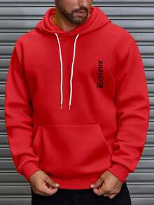 Men's Fashionable Hooded Sweatshirt, David Graphic Print Hoodie - Red - View 2