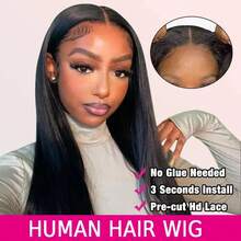 NARNI 40 Inch 5x5 Straight Glueless Human Hair Wig 250% Density HD Lace Put On And Go Closure Wigs Human Hair Pre Plucked Pre Cut No Glue Transparent Human Hair Wigs For Women With Baby Hair Natural Color - Natural Black - 查看 5