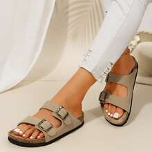 Stylish Women's Arch Support Slip-On Sandals With Double Buckle, Adjustable Straps And Comfortable Cork Footbed For All-Day Wearability. - 淺棕色 - 查看 7