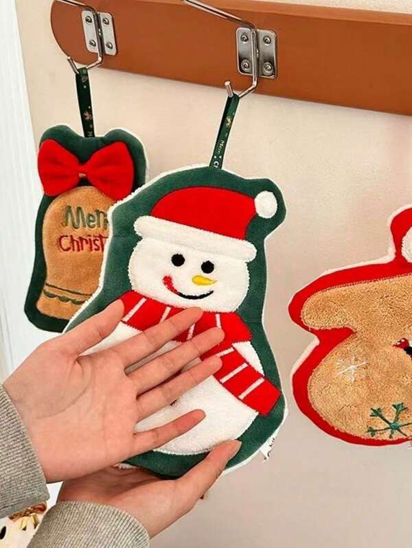 1pc Christmas Hanging Hand Towel, Super Absorbent Thick Small Washcloth For Bathroom, Kitchen, Christmas Gift, Hand Towel