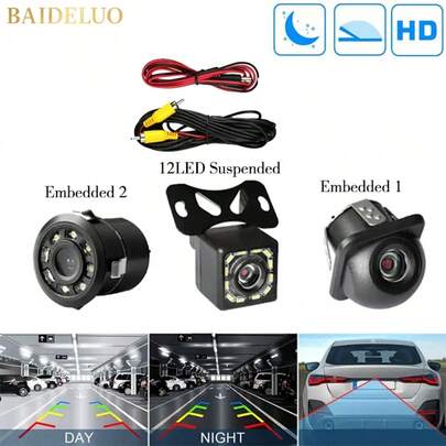 BAIDELUO 1 Stück Rückfahrkamera Rückansicht Nachtsicht 8 LED Auto Rückwärtsfahren Automatische Parkkamera CCD wasserdicht HD Video
