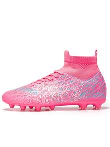 Men Soccer Cleats Outdoor AG/FG Professional Football Shoes Lightweight Breathable Youth Boys Athletic Training Sneakers - Pink - View 13