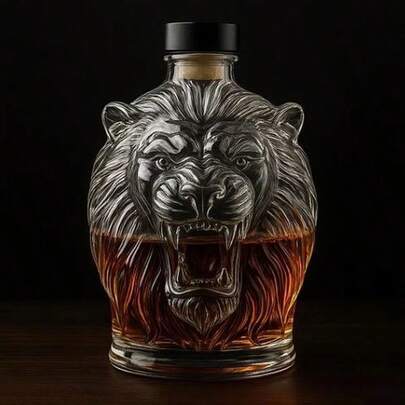 1pc Creative Lion Head Decanter - Durable Glass Whiskey, Brandy, Absinthe Decanter With Stable Base, Portable For Travel, Suitable For Bar And Home Gatherings - Unique Gift Idea, Travel Beverage Container, Elegant Artistic Barware