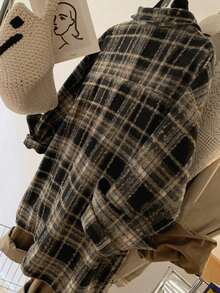 女士磨毛格纹纽扣前袋休闲衬衫（春季款） - 彩色 - 查看 4