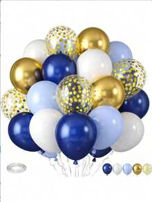 51/26PCS/Navy Blue And Gold Balloons, Blue And White Gold Balloons, Macaron Blue Pearl Navy Balloon, Golden Confetti Latex Balloon For Birthday Wedding Baby Shower Graduation Anniversary Engagement - Multicolor - View 1