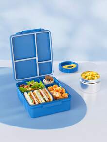 Meoky Bento Lunch Box With 9oz Soup Thermo, Leakproof Lunch Food Containers With 4 Compartment, Thermo Insulated Hot Food Jar For School, Office, Travel, And Picnics - 藍色 - 查看 8