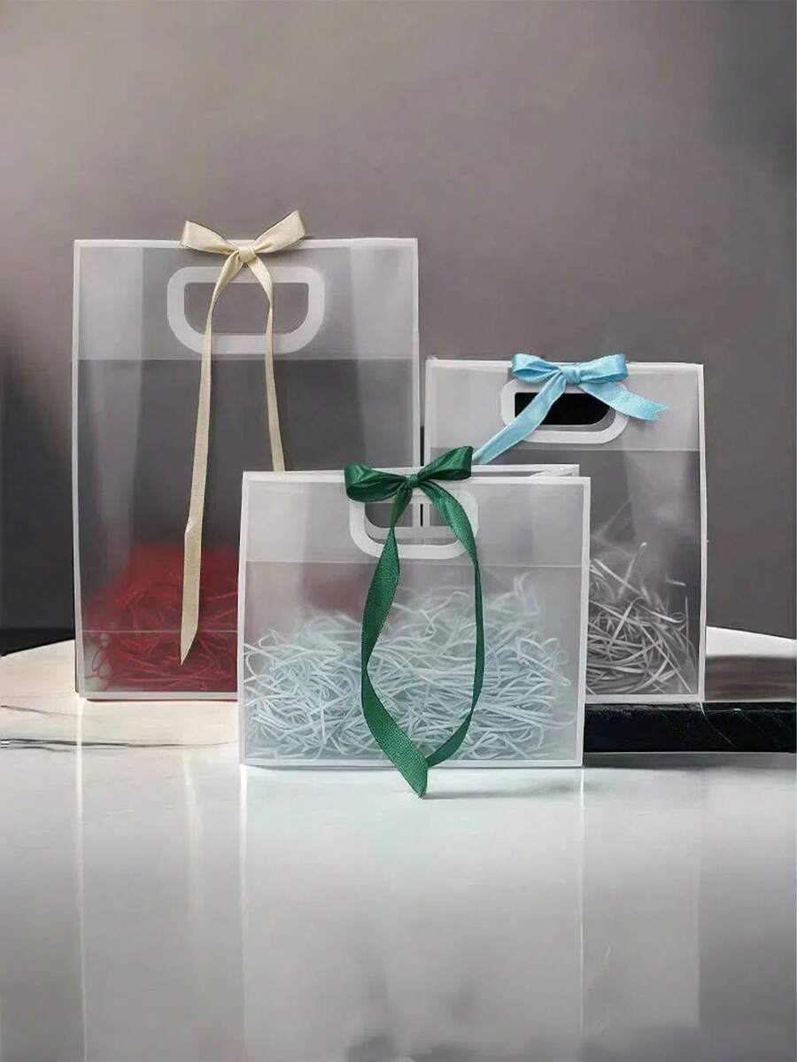 1/5/10个装透明磨砂礼品袋，磨砂礼品包装手提袋，适用于婚礼、生日、糖果、透明派对回礼袋、可重复使用塑料袋、礼品袋、派对用品，适合万圣节、圣诞节、婚礼、婴儿派对、生日、宴会等场合。 - 白色 - 查看 1