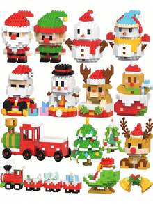 Christmas Santa Claus, Christmas Tree, Train, Snowman Micro Particle Building Blocks Christmas Gift, Creative Gift, Reindeer Assembly Building Blocks - Educational ABS Toy Gift Box, Best Holiday Gift - Multicolor - View 6