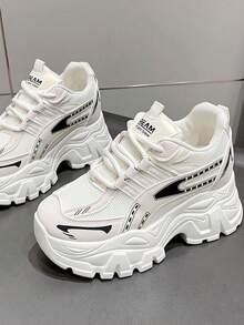 Größe 35-40 einfarbige Schnürsneaker mit dicker Sohle, geeignet für Schule, Outdoor, Strand, alle Jahreszeiten