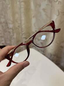 1pc Women's Casual Retro Cat Eye Red Small Frame Plain Glasses, Suitable For Daily Wear And Street Photography - 1pc Tea - View 6