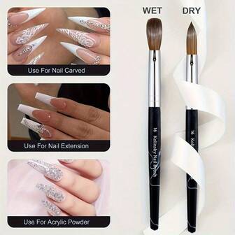 Pincel de uñas acrílicas, pinceles de uñas acrílicas Kolinsky para aplicación de acrílico, extensión de arte de uñas en polvo acrílico para principiantes y arte de uñas en el salón de casa